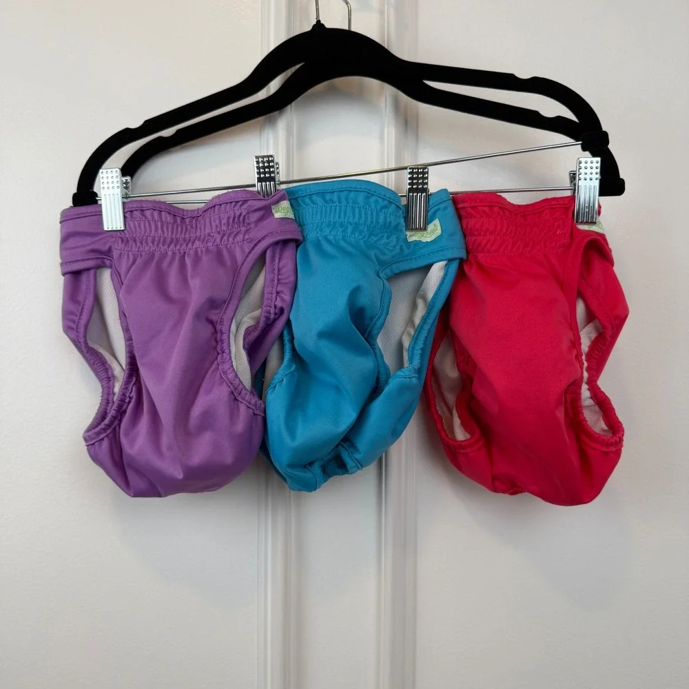 Wegreeco Washable Female Dog Diapers 3 Pack Reusable Wraps Pink Blue Purple 0785